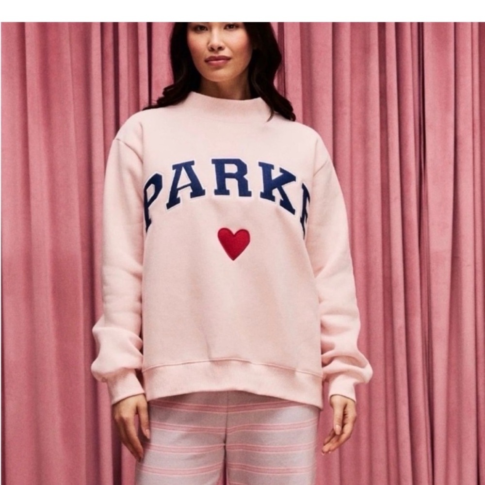 Parke Valentines Day 2026 Heart Varsity Mockneck Sweatshirt Peony Denim